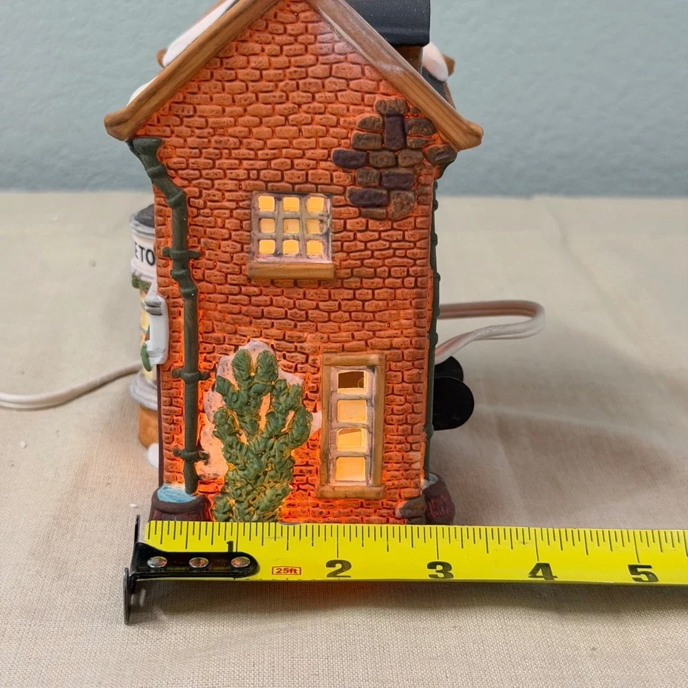 Vintage Lighted Christmas Village House Porcelain Watchmaker w Box & Cord Decor